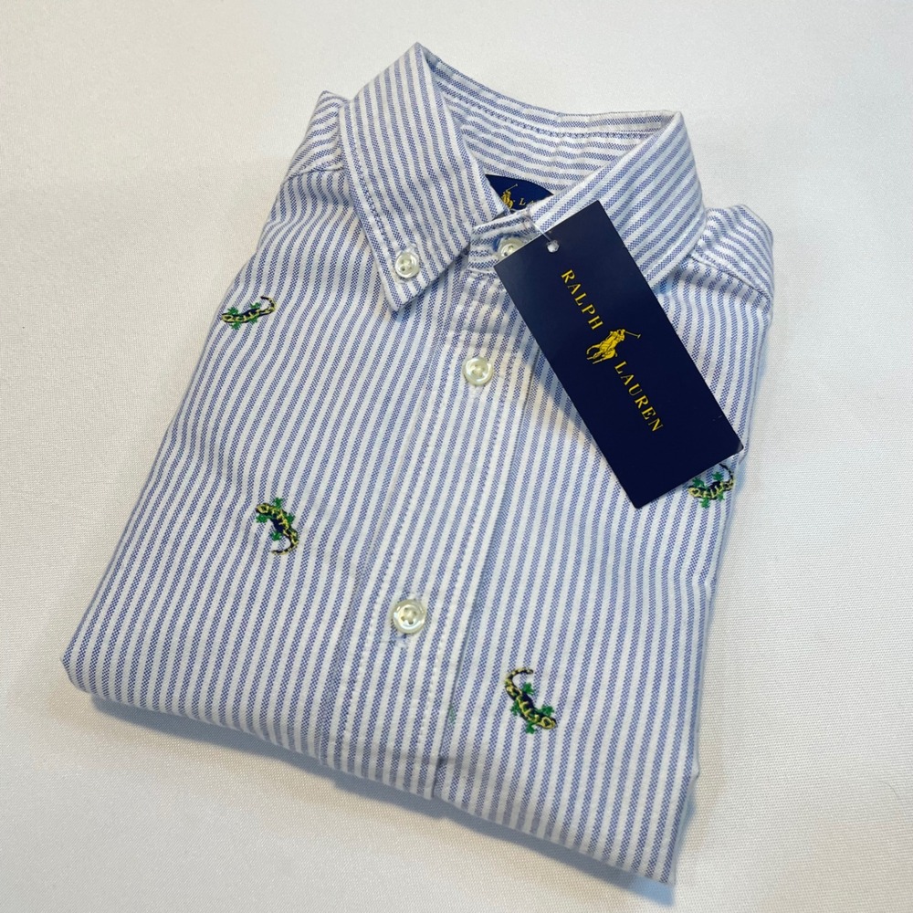 Ralph Lauren Kids‎ Blue White Stripe Lizard Embroidered Button Down Shirt 3/3T - Picture 11 of 11